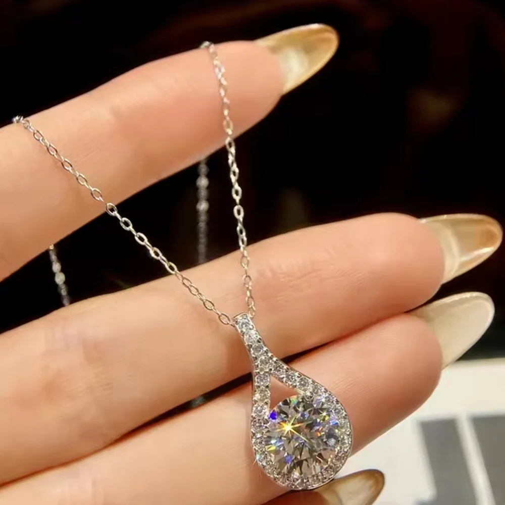 Sterling silver 5ct diamond water drop necklace - Picture 5 of 11